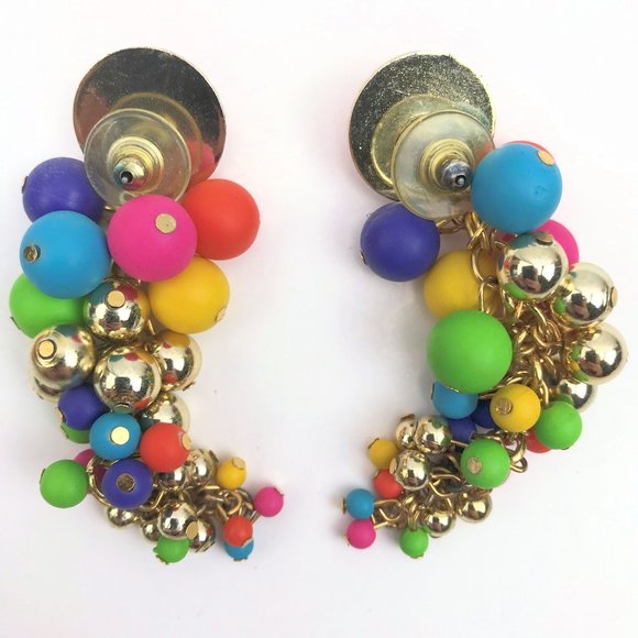 Colorful dangle cluster beads post earrings - Picture 2 of 2